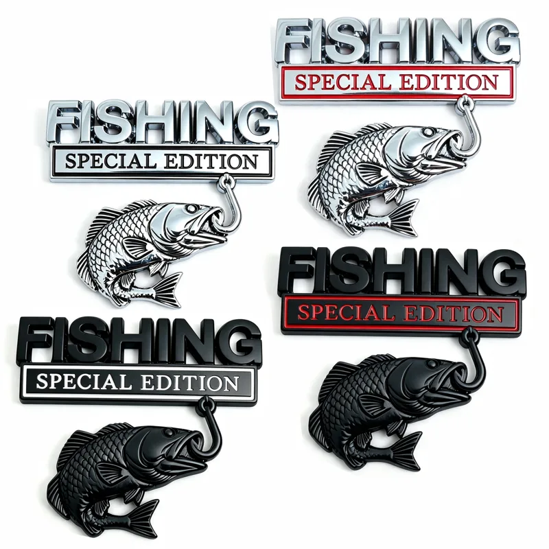 Fishing Hook - Naklejka 3D Metalowy Emblemat Samochodowy Wędkarska